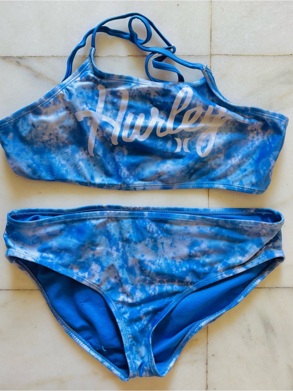 Hurley Girls Blue Tie Dye Two-Piece Swimsuit - XL (16)